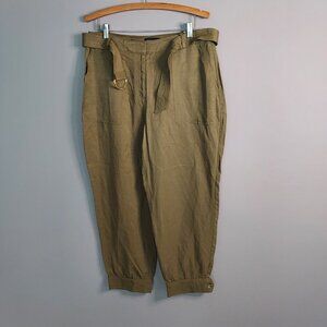 Express Linen Blend Olive Green High Rise Baggy Ankle Pants Size 12 NWT